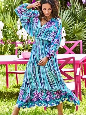 Lilly Pulitzer Alisha Midi Dress Shake Your Palm Palms 🌴 SIze S